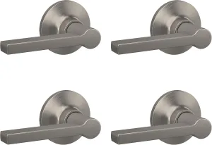 Straight Lever with Round Trim Hall and Closet Door Handle, Satin Nickel Finish, 4 Pack