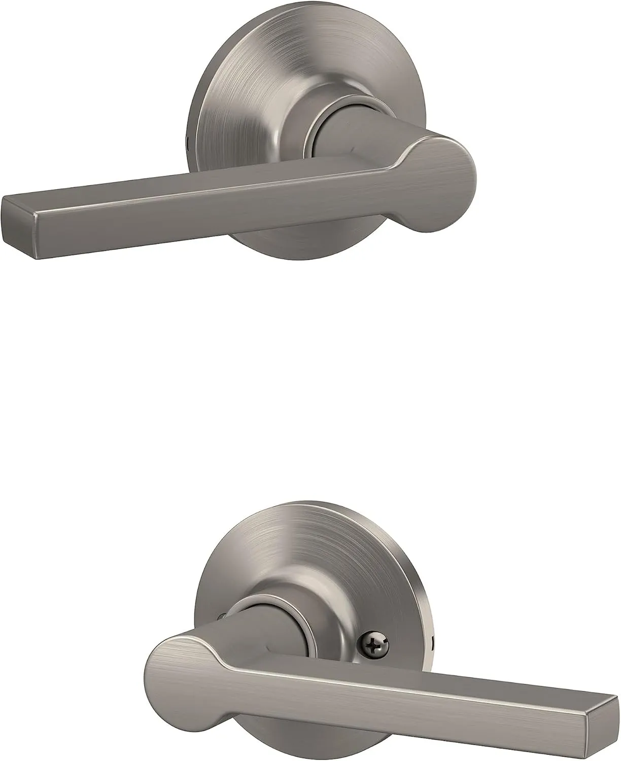 Straight Lever with Round Trim Hall and Closet Door Handle, Satin Nickel Finish, 4 Pack