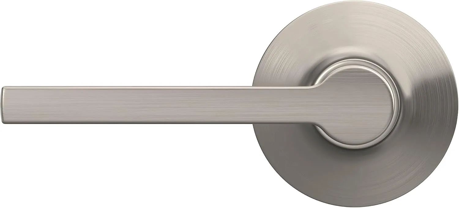 Straight Lever with Round Trim Hall and Closet Door Handle, Satin Nickel Finish, 4 Pack