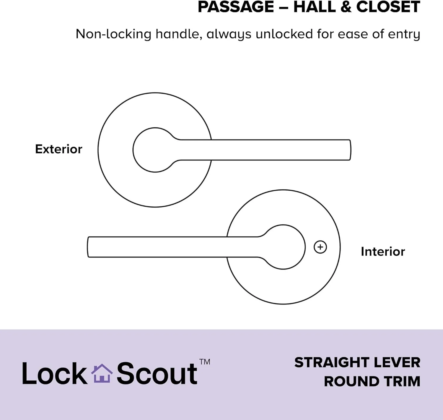 Straight Lever with Round Trim Hall and Closet Door Handle, Satin Nickel Finish, 4 Pack