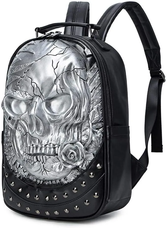 Studded Backpack Halloween 3D Skull With Rose Flower Sknapsacks Laptop Computer Handbags Travelling Rucksack Bag