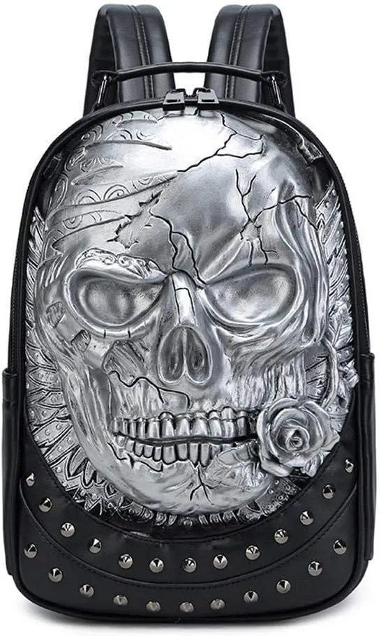 Studded Backpack Halloween 3D Skull With Rose Flower Sknapsacks Laptop Computer Handbags Travelling Rucksack Bag