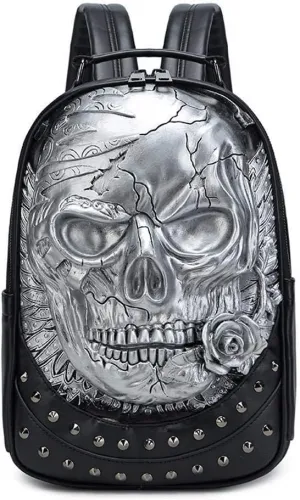 Studded Backpack Halloween 3D Skull With Rose Flower Sknapsacks Laptop Computer Handbags Travelling Rucksack Bag