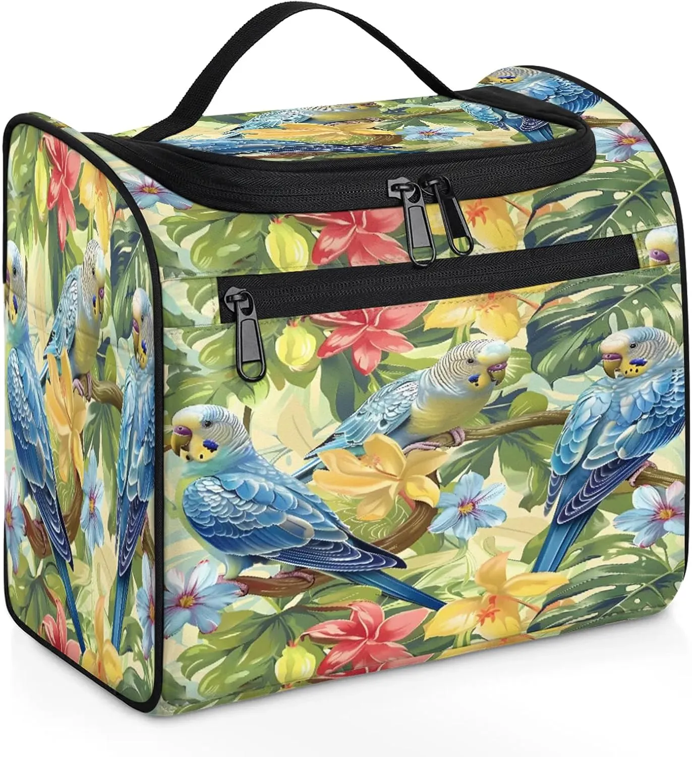 Summer Bird Pineapple Tropical Floral Large Makeup Bag Travel Make Up Organizer for Women Girls Cosmetic Bag Organizer With Handle