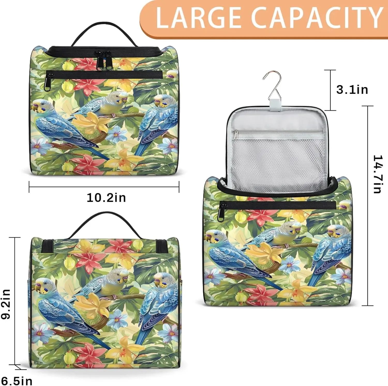 Summer Bird Pineapple Tropical Floral Large Makeup Bag Travel Make Up Organizer for Women Girls Cosmetic Bag Organizer With Handle