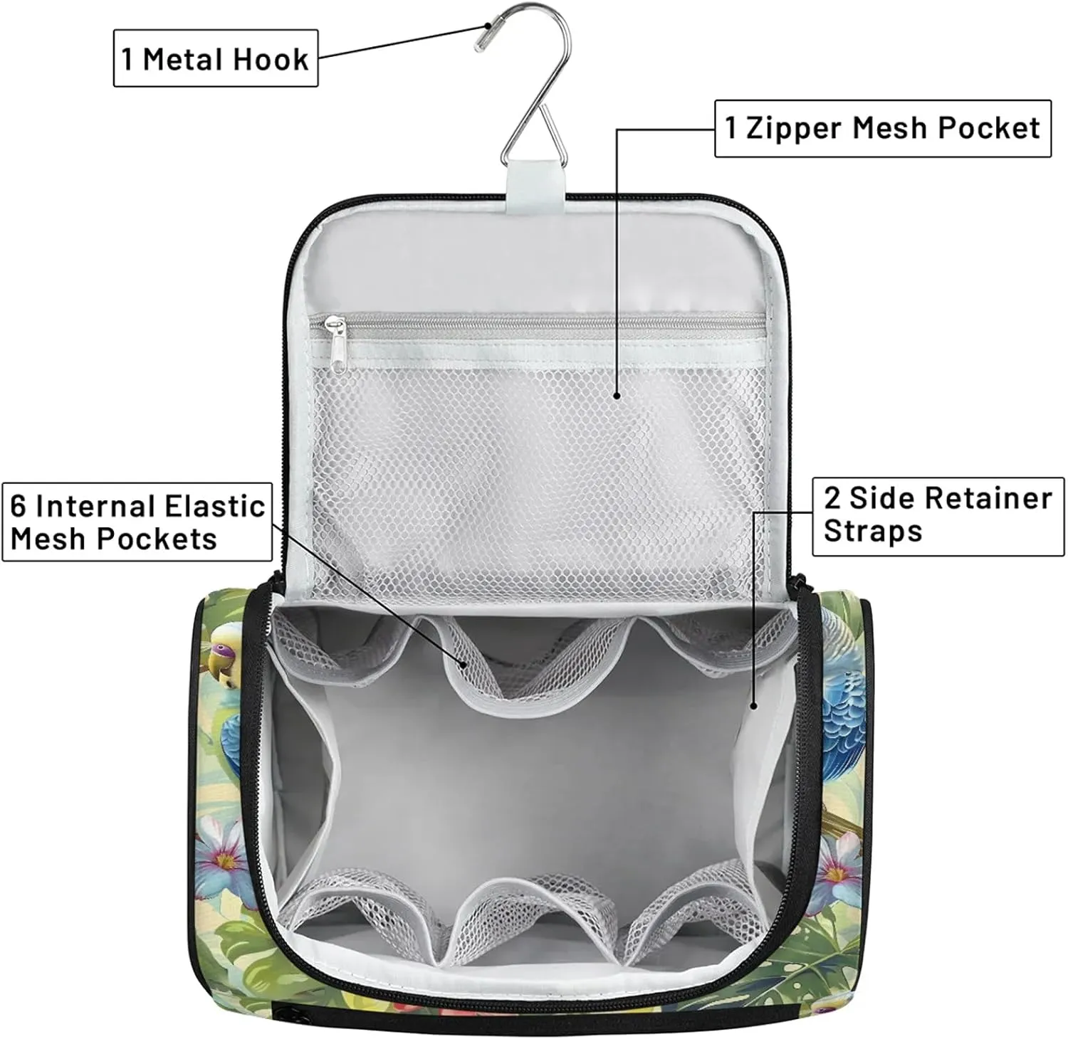Summer Bird Pineapple Tropical Floral Large Makeup Bag Travel Make Up Organizer for Women Girls Cosmetic Bag Organizer With Handle