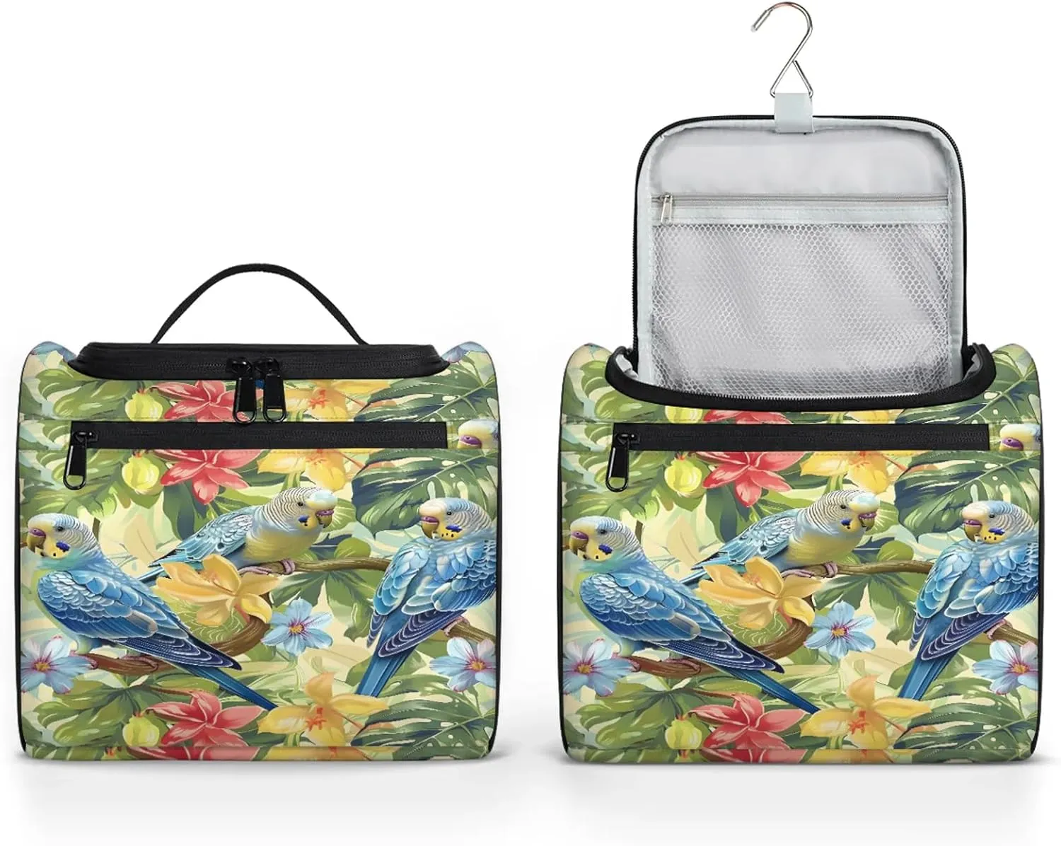 Summer Bird Pineapple Tropical Floral Large Makeup Bag Travel Make Up Organizer for Women Girls Cosmetic Bag Organizer With Handle