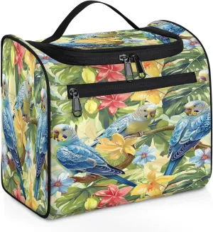 Summer Bird Pineapple Tropical Floral Large Makeup Bag Travel Make Up Organizer for Women Girls Cosmetic Bag Organizer With Handle