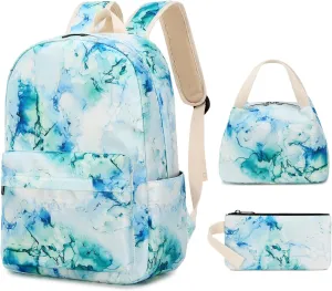 Sunborls Backpack for Teen Girls Lightweight High-Capacity Student Bookbag Women Backpack With Lunch Bag Pencil Bags Student Bookbags 3pcs（WBlue-green）