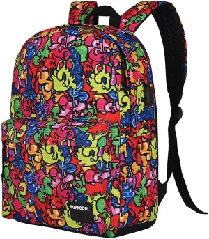 SUPACOOL Casual Laptop Backpack for Men and Women, Backpack for College, USB Charging Port, Lightweight Pack Back(Graffiti)