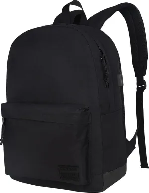 SUPACOOL Casual Laptop Backpack for Men and Women, School Backpack for Boys and Girls, College Bookbag, USB Charging Port, Lightweight Back Pack(Black)