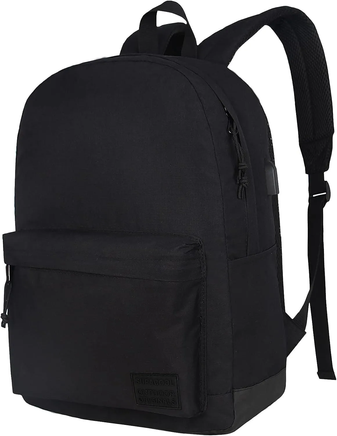 SUPACOOL Casual Laptop Backpack for Men and Women, School Backpack for Boys and Girls, College Bookbag, USB Charging Port, Lightweight Back Pack(Black)