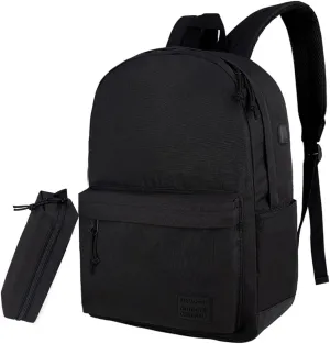 SUPACOOL Lightweight School Backpack with Pencil Pouch, Backpack for School Boys and Girls(Black backpack set)