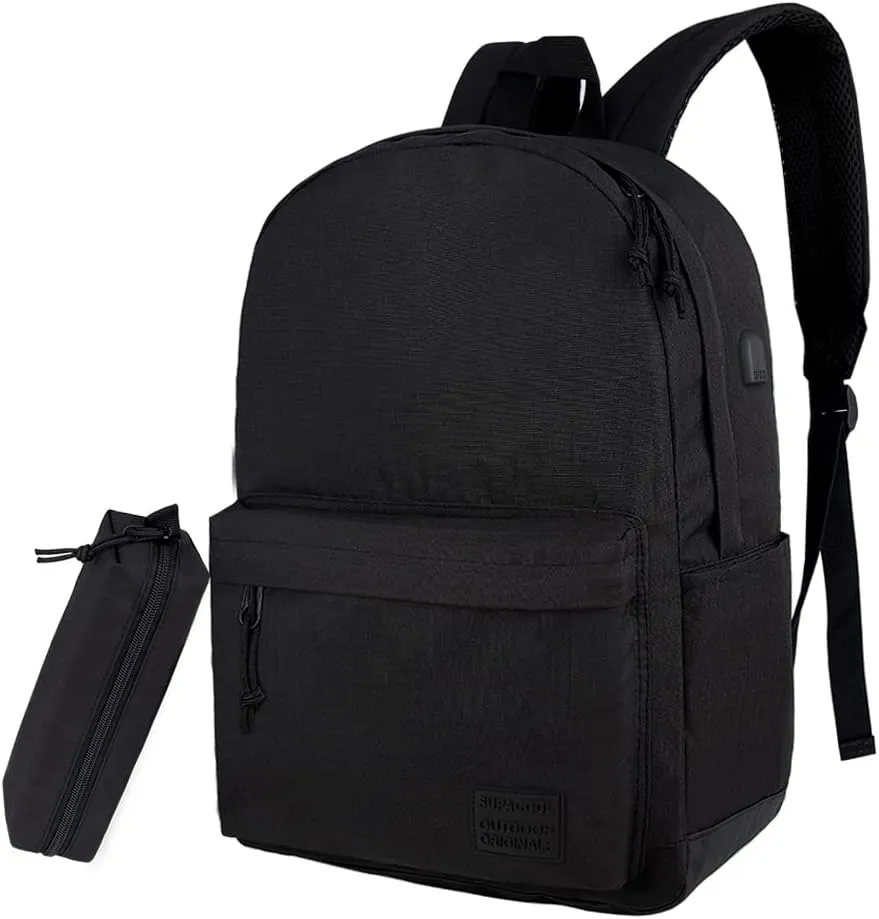 SUPACOOL Lightweight School Backpack with Pencil Pouch, Backpack for School Boys and Girls(Black backpack set)