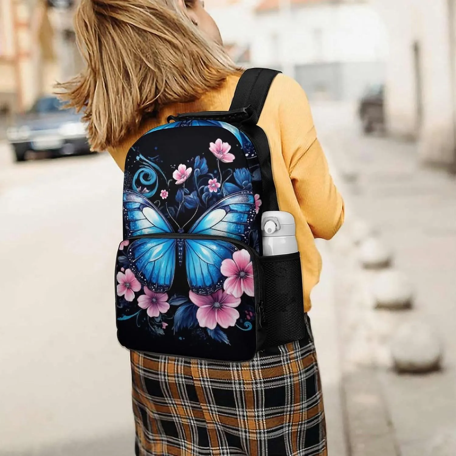Supdreamc Blue Butterfly Rucksack Polyester Anti-Theft Multipurpose Bookbag Big Capacity Travel and Sport Backpack Rucksack With Side Pockets
