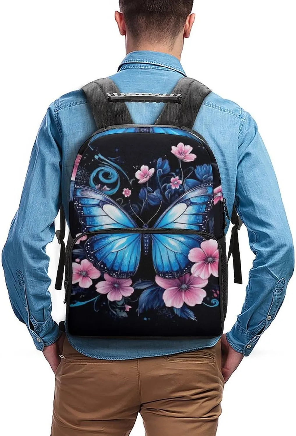 Supdreamc Blue Butterfly Rucksack Polyester Anti-Theft Multipurpose Bookbag Big Capacity Travel and Sport Backpack Rucksack With Side Pockets