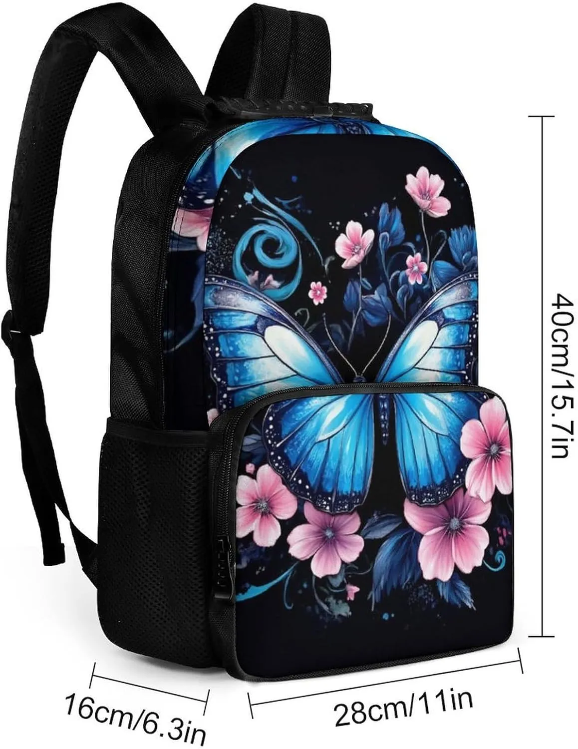 Supdreamc Blue Butterfly Rucksack Polyester Anti-Theft Multipurpose Bookbag Big Capacity Travel and Sport Backpack Rucksack With Side Pockets