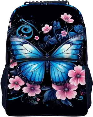 Supdreamc Blue Butterfly Rucksack Polyester Anti-Theft Multipurpose Bookbag Big Capacity Travel and Sport Backpack Rucksack With Side Pockets