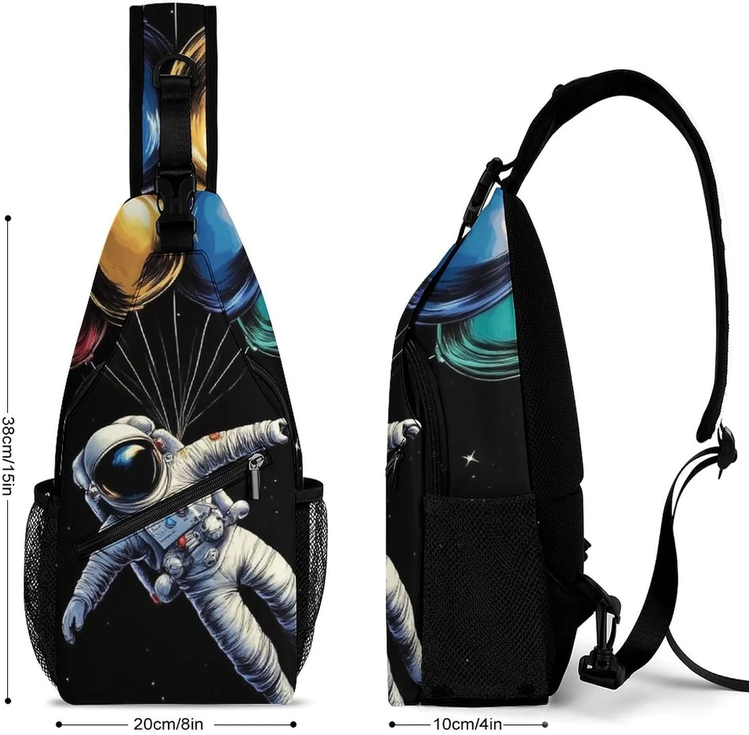 Supdreamc Cute Sling Shoulder Backpack, Backpacking, Space Astronaut With Planets Balloon Art Crossbody Rucksack, Tote Bags, Gym Crossbody Sack Satchel Outdoor Hiking Bag for Man Women Lady