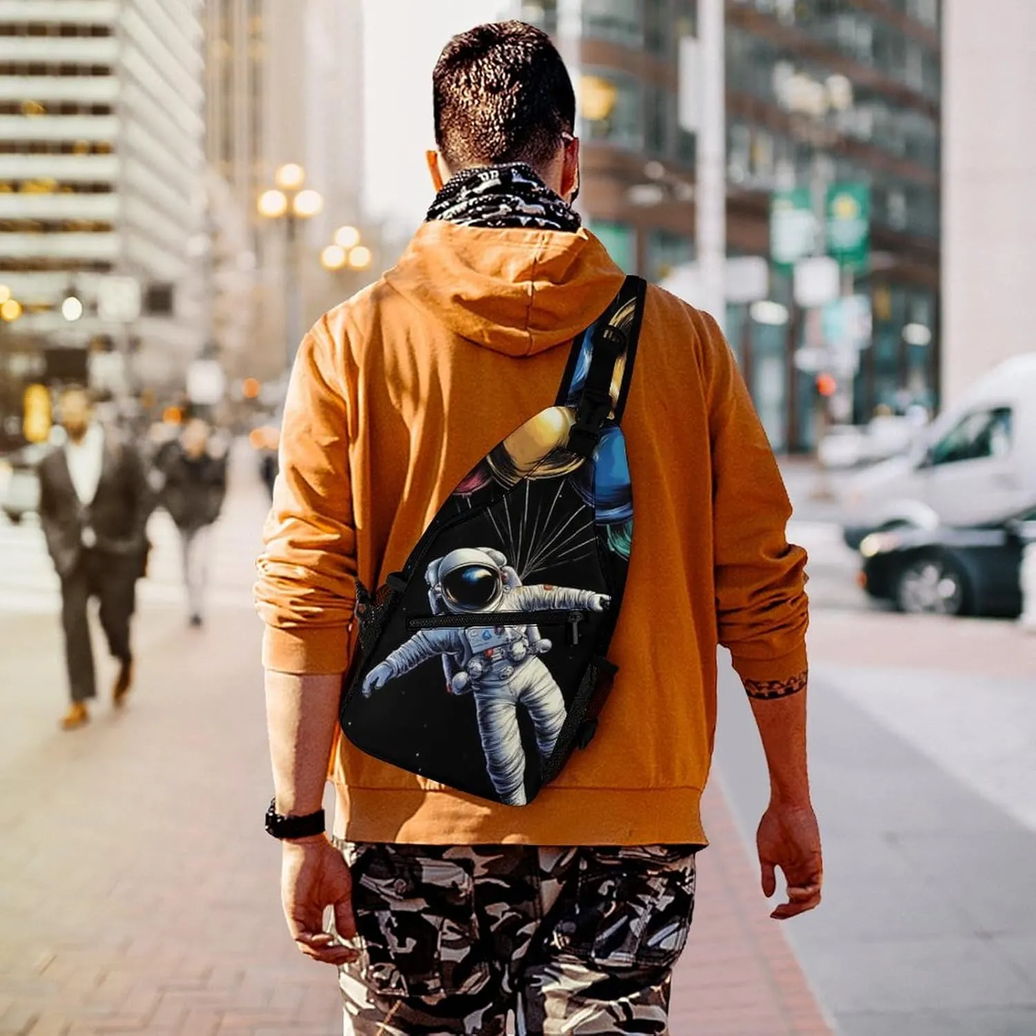 Supdreamc Cute Sling Shoulder Backpack, Backpacking, Space Astronaut With Planets Balloon Art Crossbody Rucksack, Tote Bags, Gym Crossbody Sack Satchel Outdoor Hiking Bag for Man Women Lady