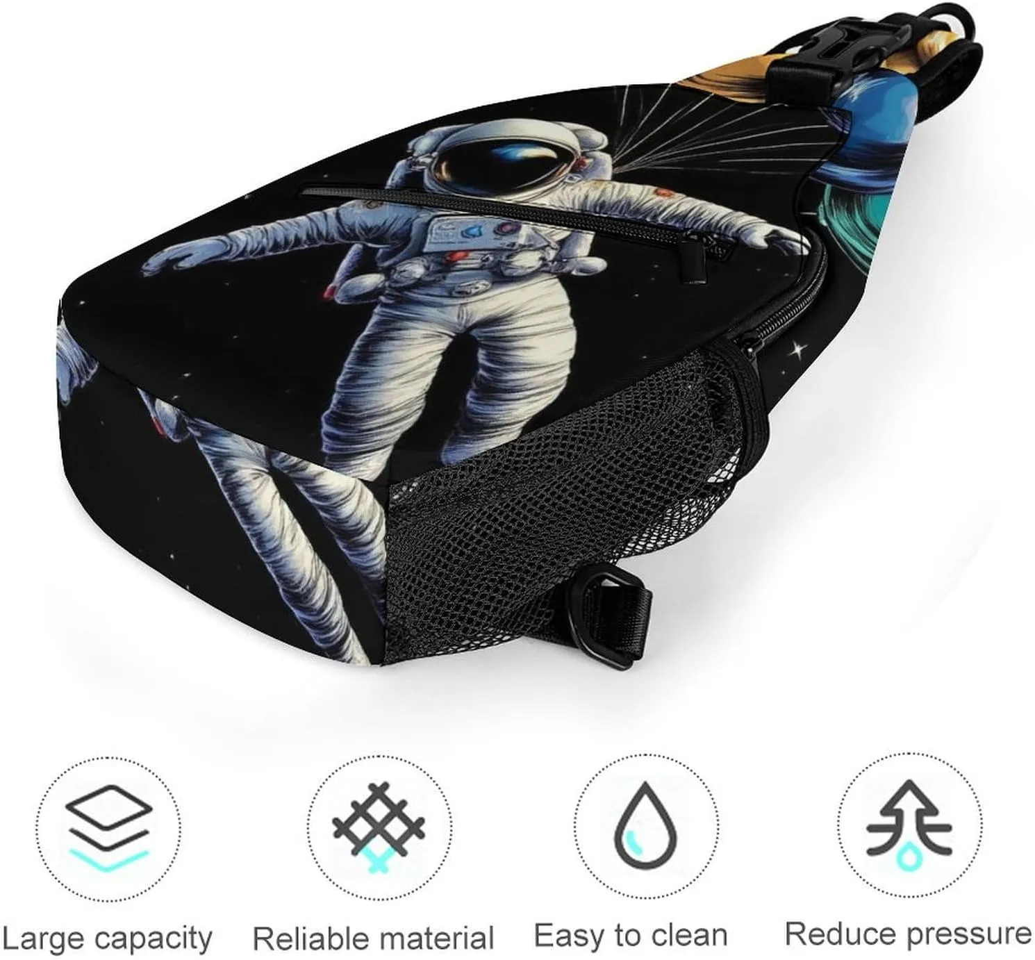 Supdreamc Cute Sling Shoulder Backpack, Backpacking, Space Astronaut With Planets Balloon Art Crossbody Rucksack, Tote Bags, Gym Crossbody Sack Satchel Outdoor Hiking Bag for Man Women Lady