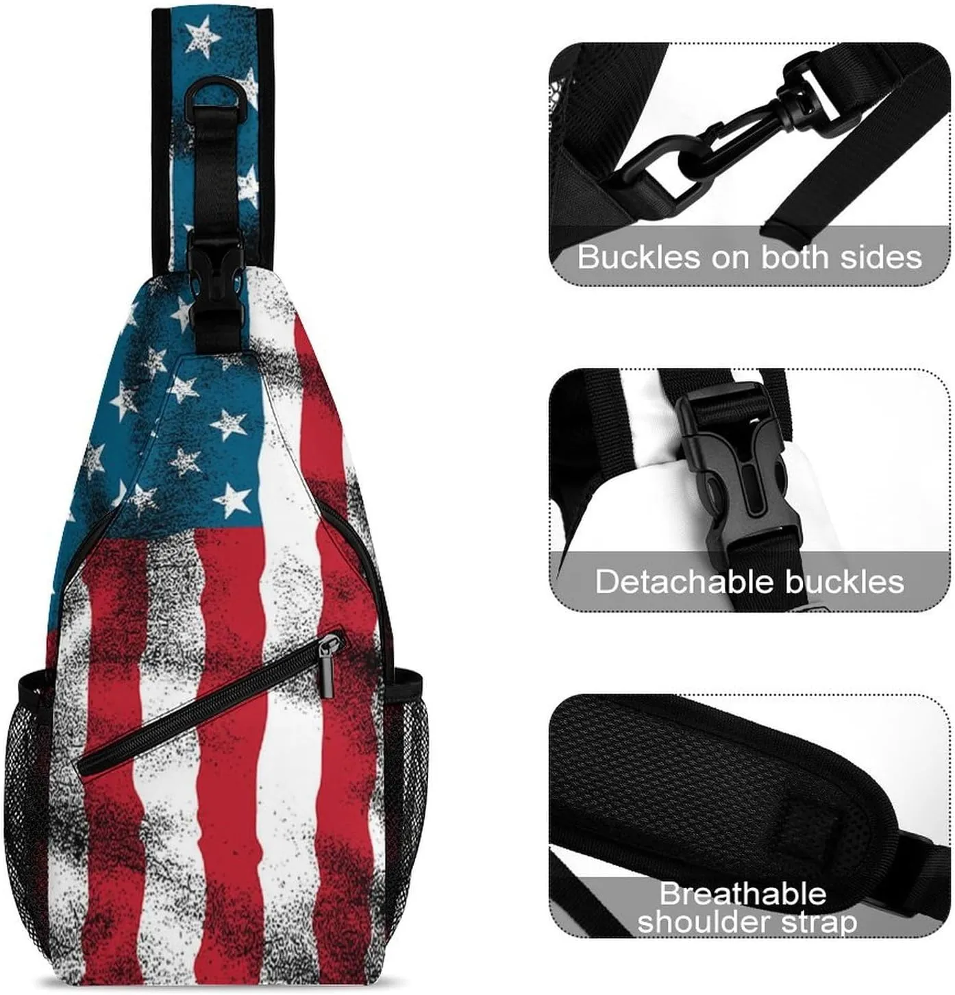 Supdreamc Cute Sling Shoulder Backpack, Rucksack, Cool American Flag Crossbody Rucksack, Tote Bags, Gym Crossbody Sack Satchel Outdoor Hiking Bag for Men Women