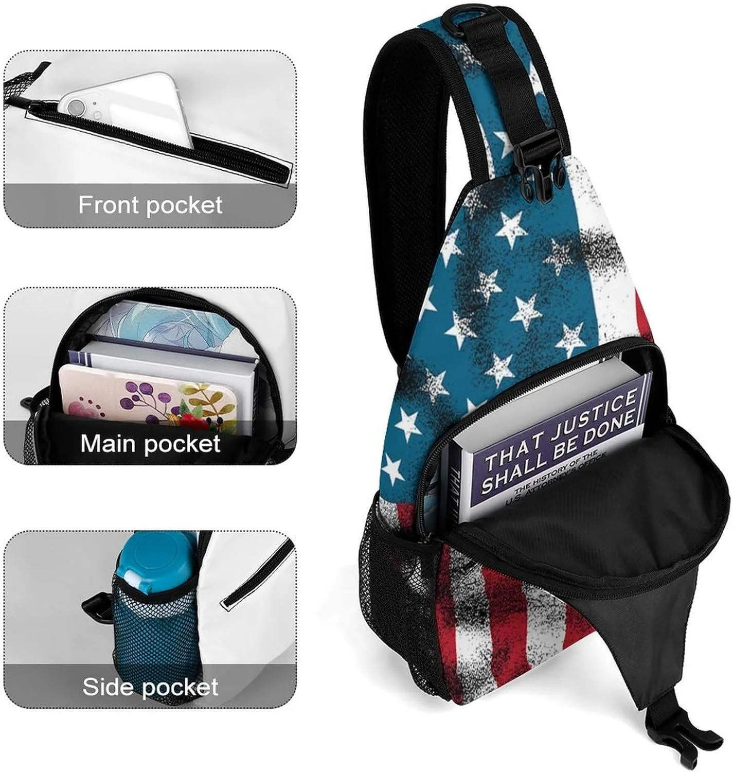 Supdreamc Cute Sling Shoulder Backpack, Rucksack, Cool American Flag Crossbody Rucksack, Tote Bags, Gym Crossbody Sack Satchel Outdoor Hiking Bag for Men Women