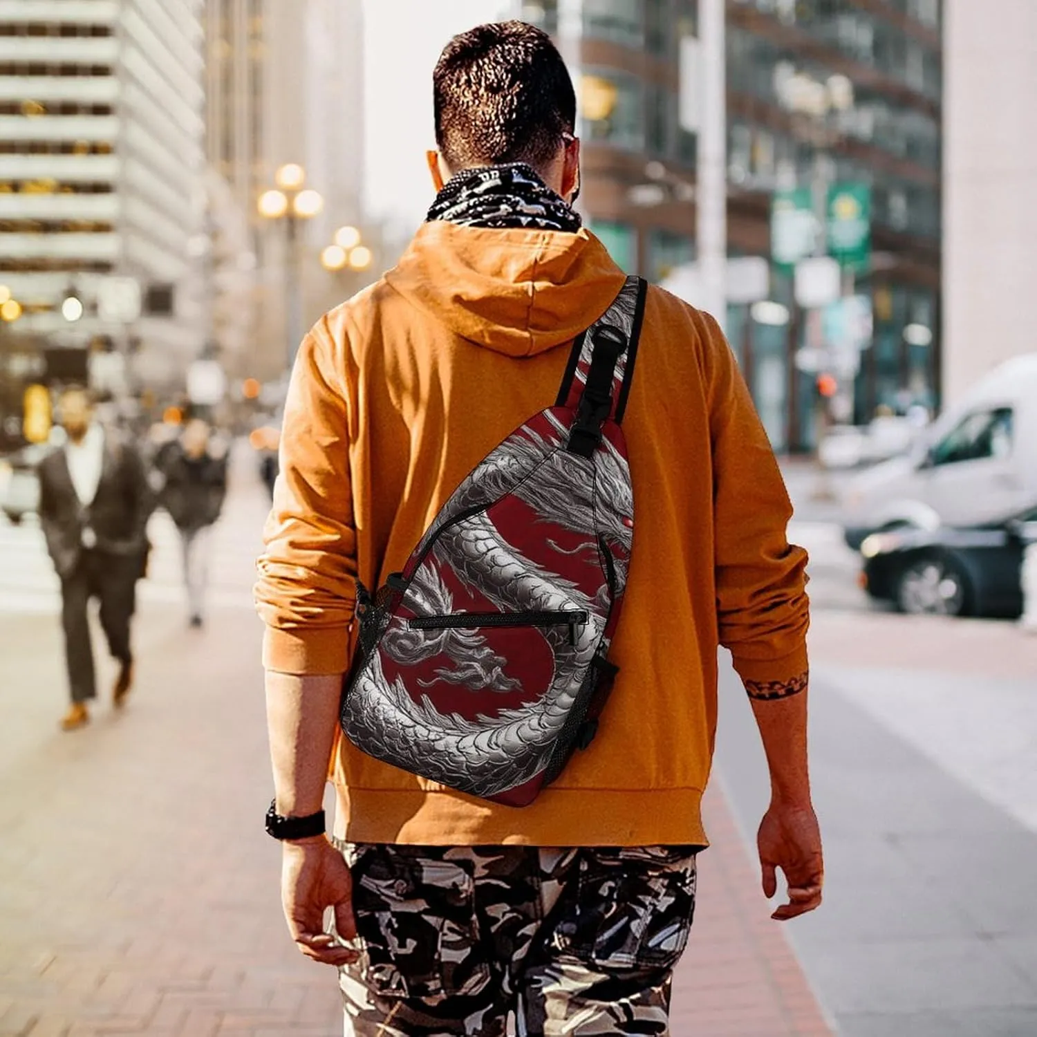 Supdreamc Men & Women Outdoor Sport Daypack Travel Bag, Chinese Dragon Art Red Sling Backpack Rucksack for Travel Hiking - Small Tool Backpack Bag Rucksack
