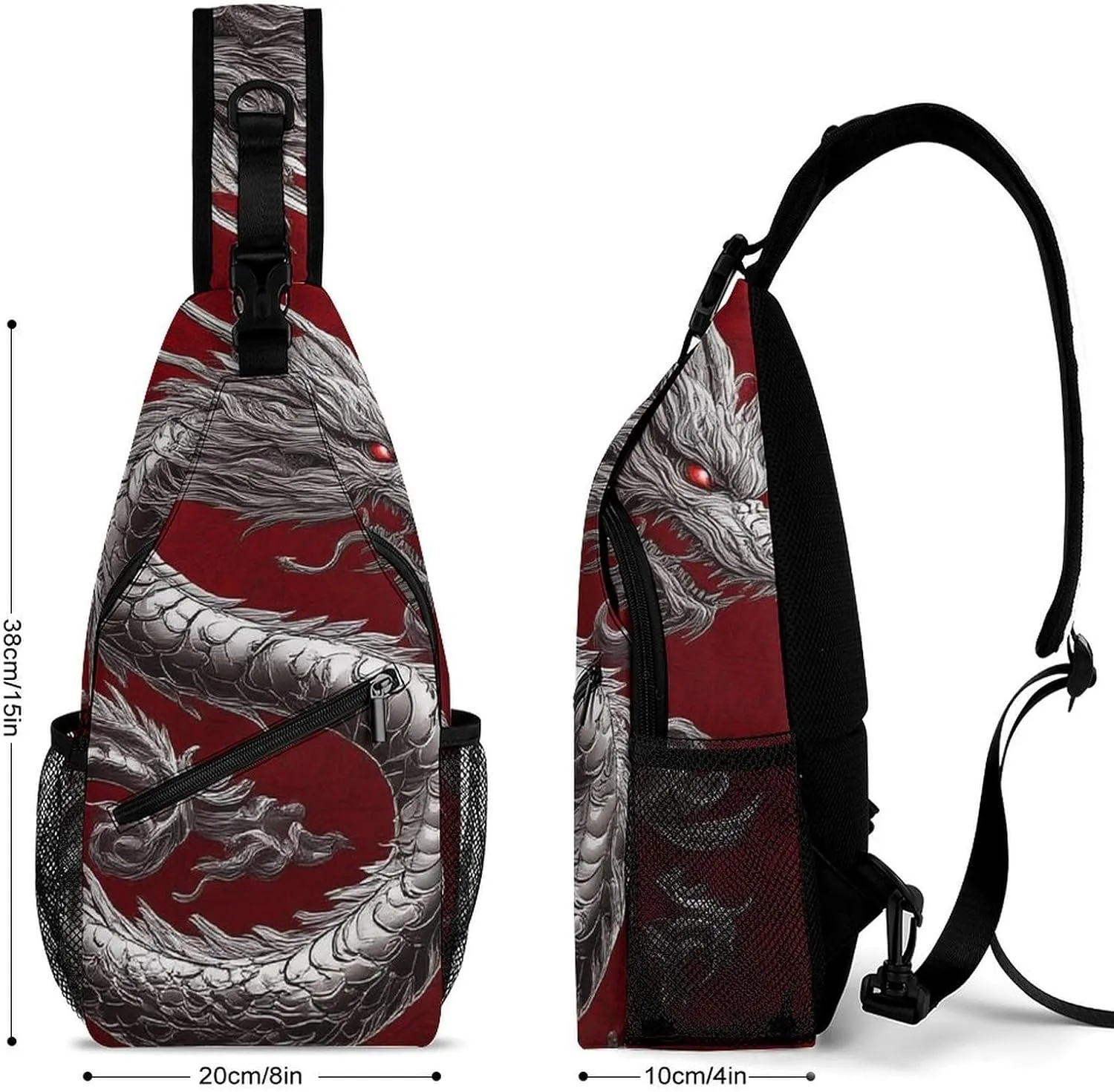 Supdreamc Men & Women Outdoor Sport Daypack Travel Bag, Chinese Dragon Art Red Sling Backpack Rucksack for Travel Hiking - Small Tool Backpack Bag Rucksack