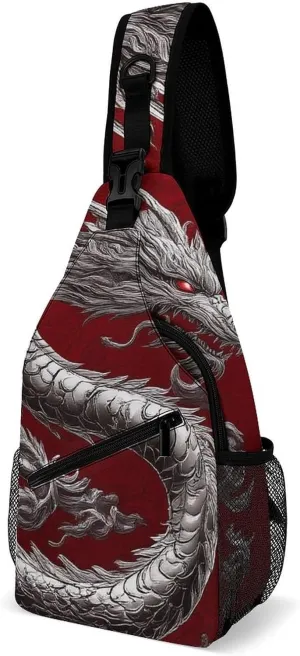 Supdreamc Men & Women Outdoor Sport Daypack Travel Bag, Chinese Dragon Art Red Sling Backpack Rucksack for Travel Hiking - Small Tool Backpack Bag Rucksack