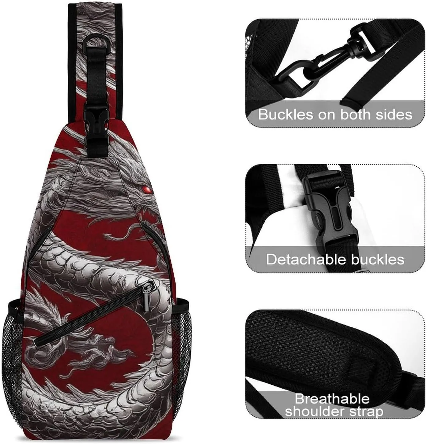 Supdreamc Men & Women Outdoor Sport Daypack Travel Bag, Chinese Dragon Art Red Sling Backpack Rucksack for Travel Hiking - Small Tool Backpack Bag Rucksack