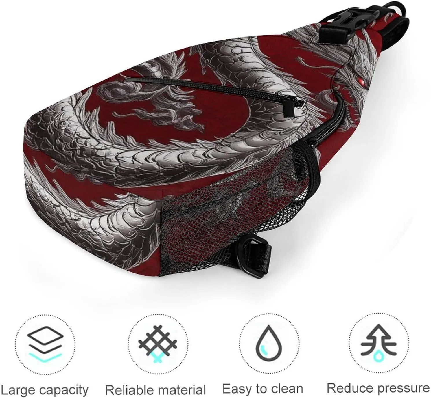 Supdreamc Men & Women Outdoor Sport Daypack Travel Bag, Chinese Dragon Art Red Sling Backpack Rucksack for Travel Hiking - Small Tool Backpack Bag Rucksack