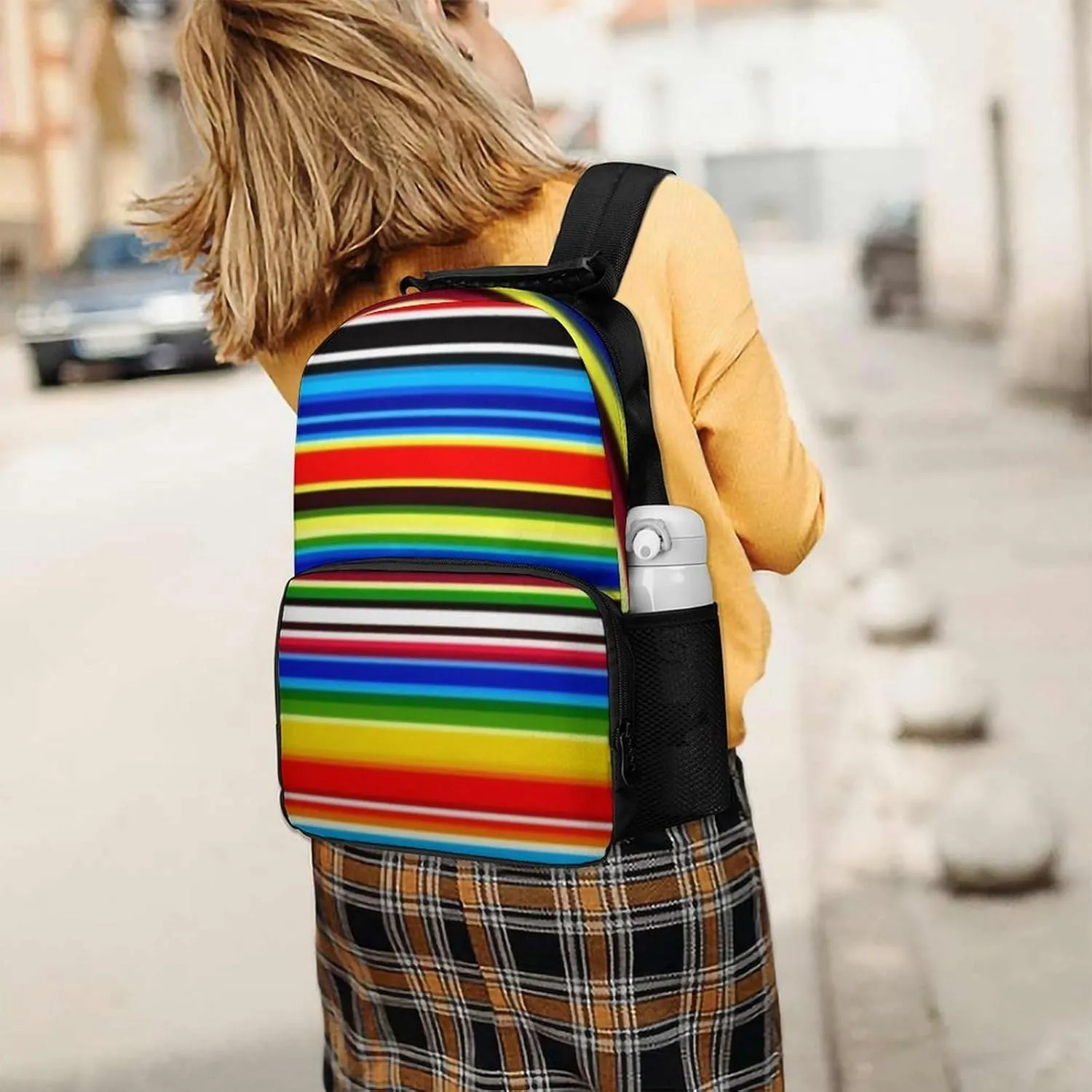 Supdreamc Polyester Daypack Backpack for Climbing Outdoors Running - Big Capacity Multipurpose Anti-Theft Bookbag, Mexican Blanket Stripes Travel Hiking & Camping Rucksack