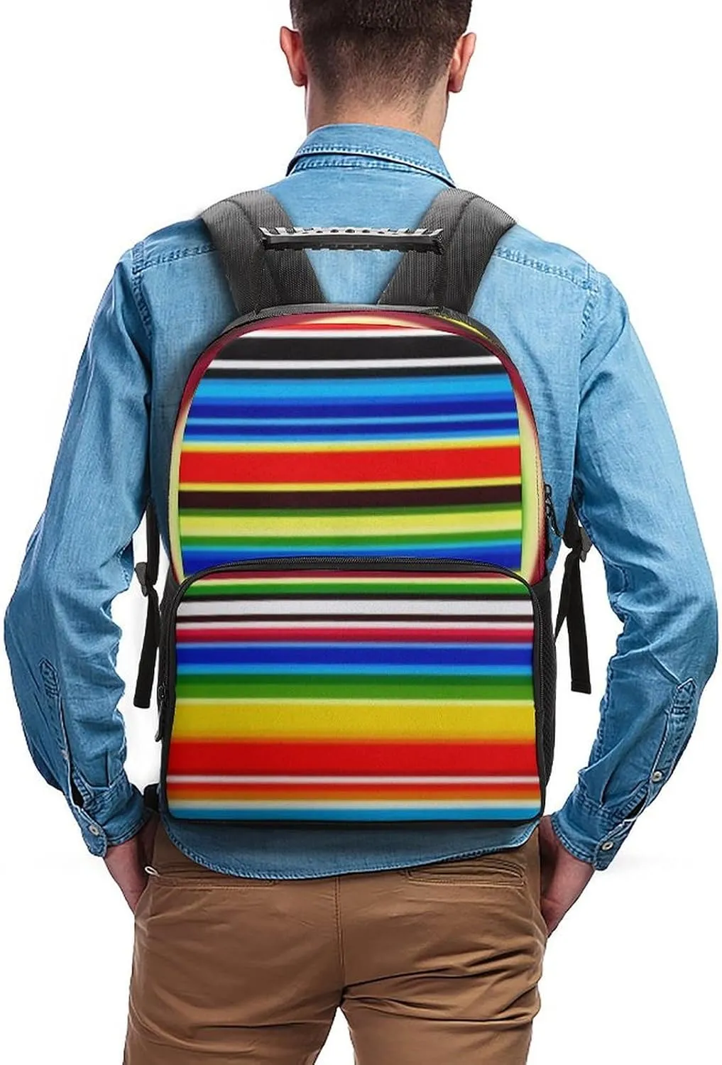 Supdreamc Polyester Daypack Backpack for Climbing Outdoors Running - Big Capacity Multipurpose Anti-Theft Bookbag, Mexican Blanket Stripes Travel Hiking & Camping Rucksack