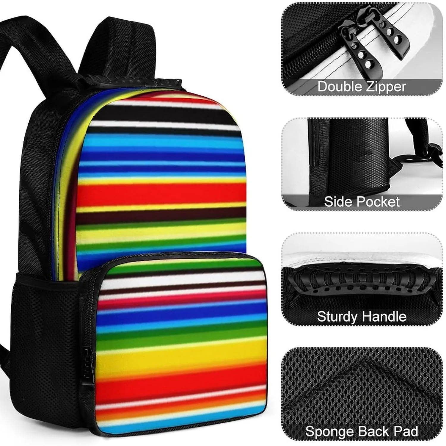 Supdreamc Polyester Daypack Backpack for Climbing Outdoors Running - Big Capacity Multipurpose Anti-Theft Bookbag, Mexican Blanket Stripes Travel Hiking & Camping Rucksack