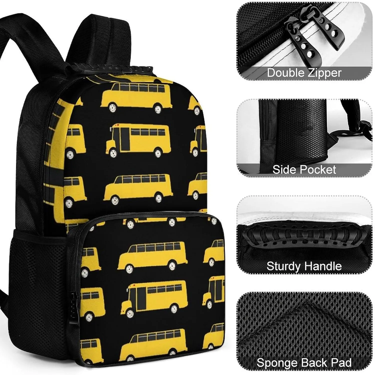 Supdreamc Polyester Daypack Backpack for Sports Travel Running - Big Capacity Anti-Theft Multipurpose Carry On Bag, Black Yellow Bus Laptop Book Bag Rucksack