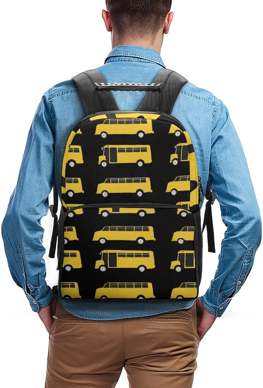 Supdreamc Polyester Daypack Backpack for Sports Travel Running - Big Capacity Anti-Theft Multipurpose Carry On Bag, Black Yellow Bus Laptop Book Bag Rucksack
