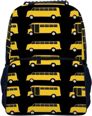 Supdreamc Polyester Daypack Backpack for Sports Travel Running - Big Capacity Anti-Theft Multipurpose Carry On Bag, Black Yellow Bus Laptop Book Bag Rucksack