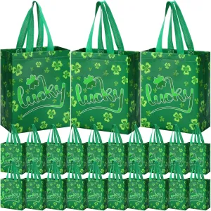 Supervitae 24 Pack St Patrick's Day Gift Bags Bulk Medium Irish Shamrock Party Favor Bags Reusable Totes Non Woven Goodie Totes for St Patrick's Party Favors Birthday Supplies(9.8" x 7.9" x 3.9")