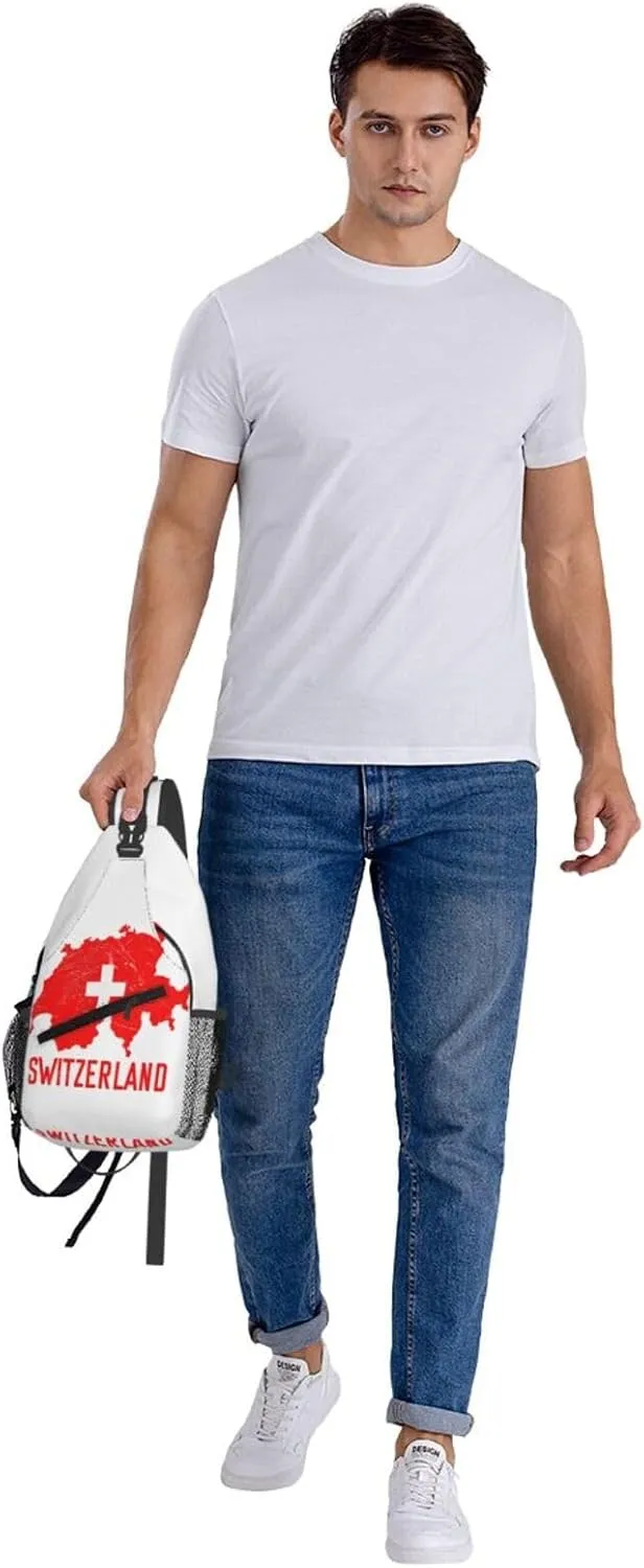 Switzerland Swiss Flag Map Crossbody Bags Sling Backpack Cross Chest Bag Sports Shoulder Bag Gym Fanny Pack Adjustable Cycling Daypack Diagonally Rucksack for Running
