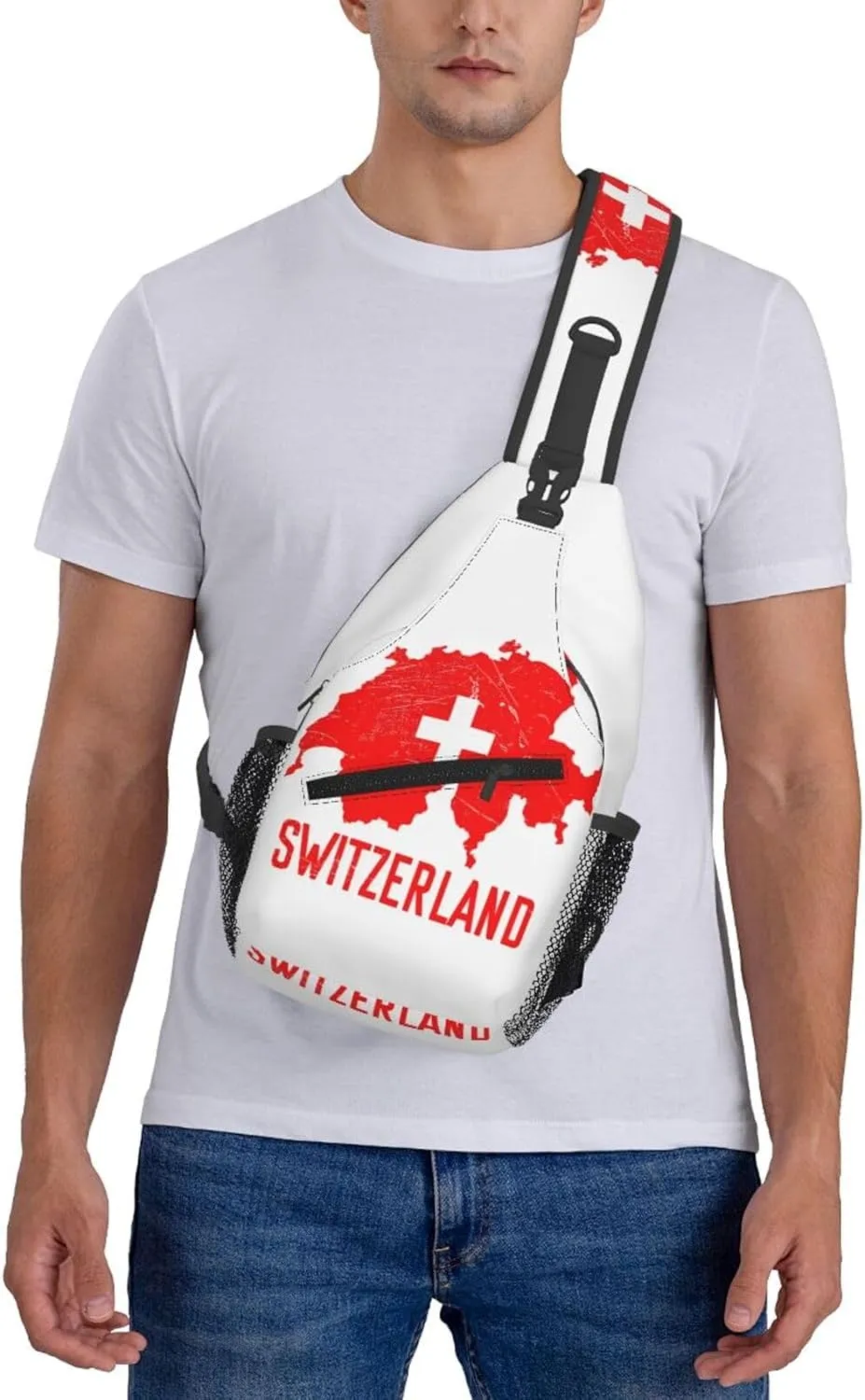 Switzerland Swiss Flag Map Crossbody Bags Sling Backpack Cross Chest Bag Sports Shoulder Bag Gym Fanny Pack Adjustable Cycling Daypack Diagonally Rucksack for Running