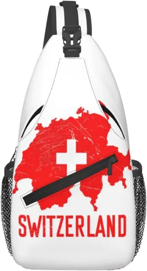 Switzerland Swiss Flag Map Crossbody Bags Sling Backpack Cross Chest Bag Sports Shoulder Bag Gym Fanny Pack Adjustable Cycling Daypack Diagonally Rucksack for Running