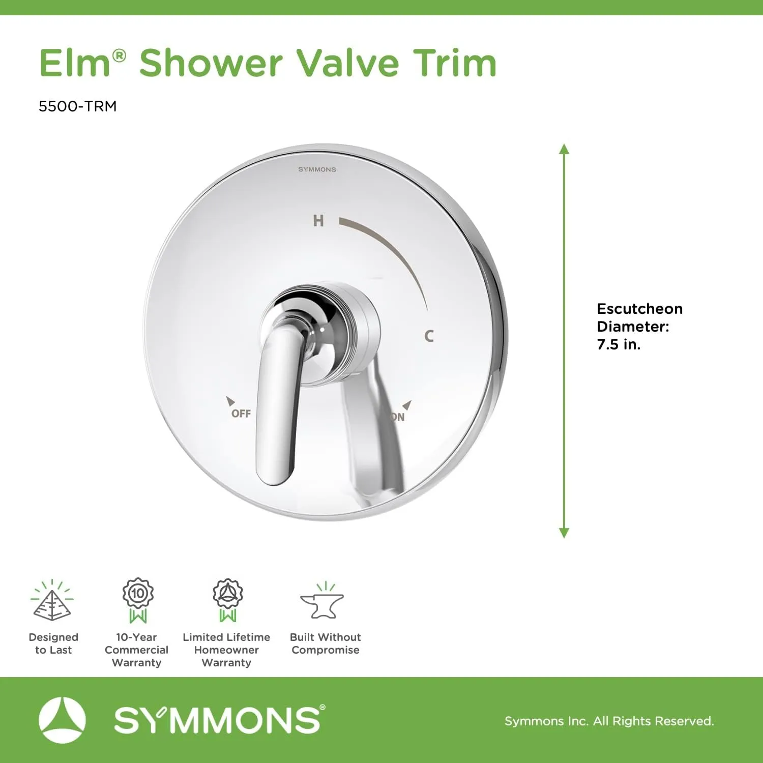 Symmons 5500-TRM Elm Shower Valve Trim in Polished Chrome (Valve Not Included)