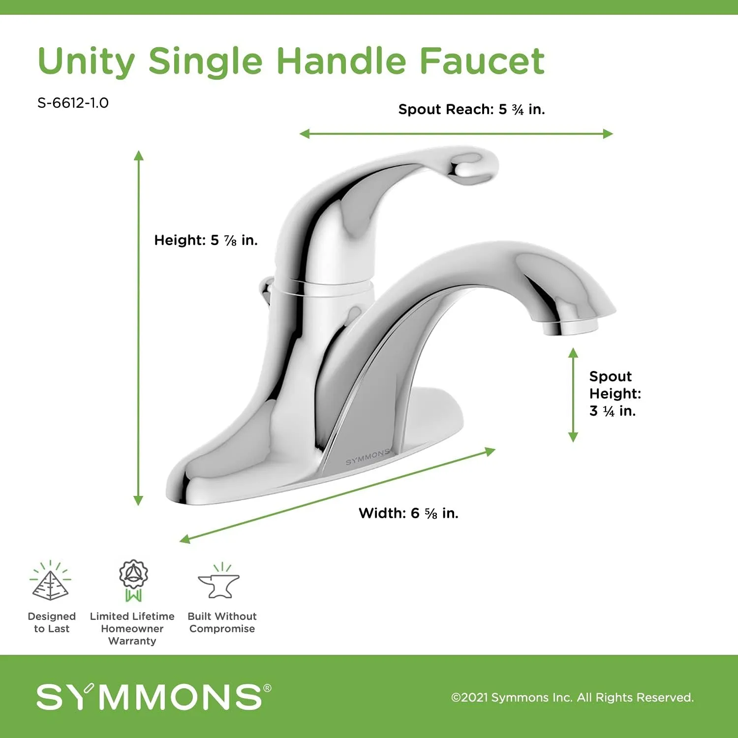 Symmons S-6612-1.0 Unity Centerset Single-Handle Bathroom Faucet in Polished Chrome (1.0 GPM)