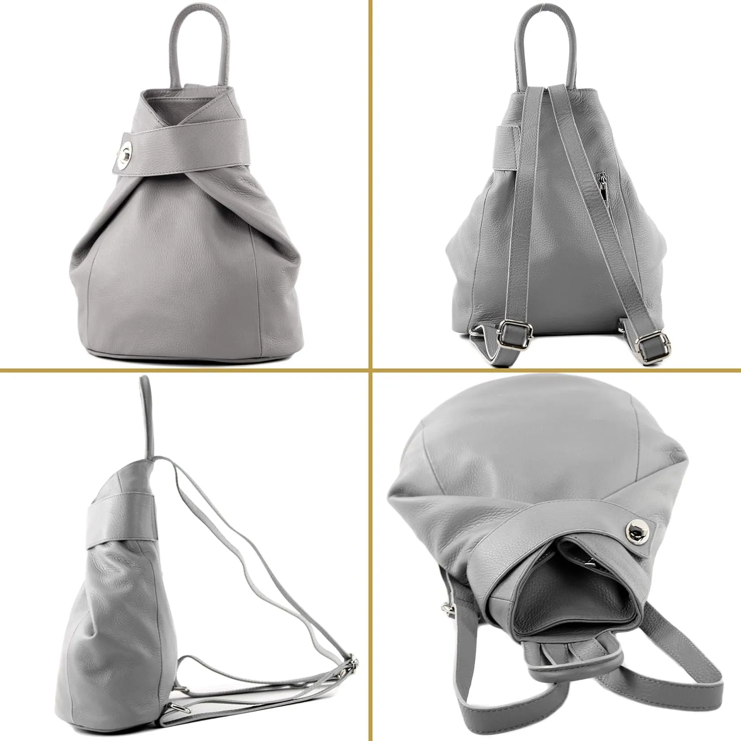 T179 - ital: Women's backpack bag made of leather (Mouse grey)