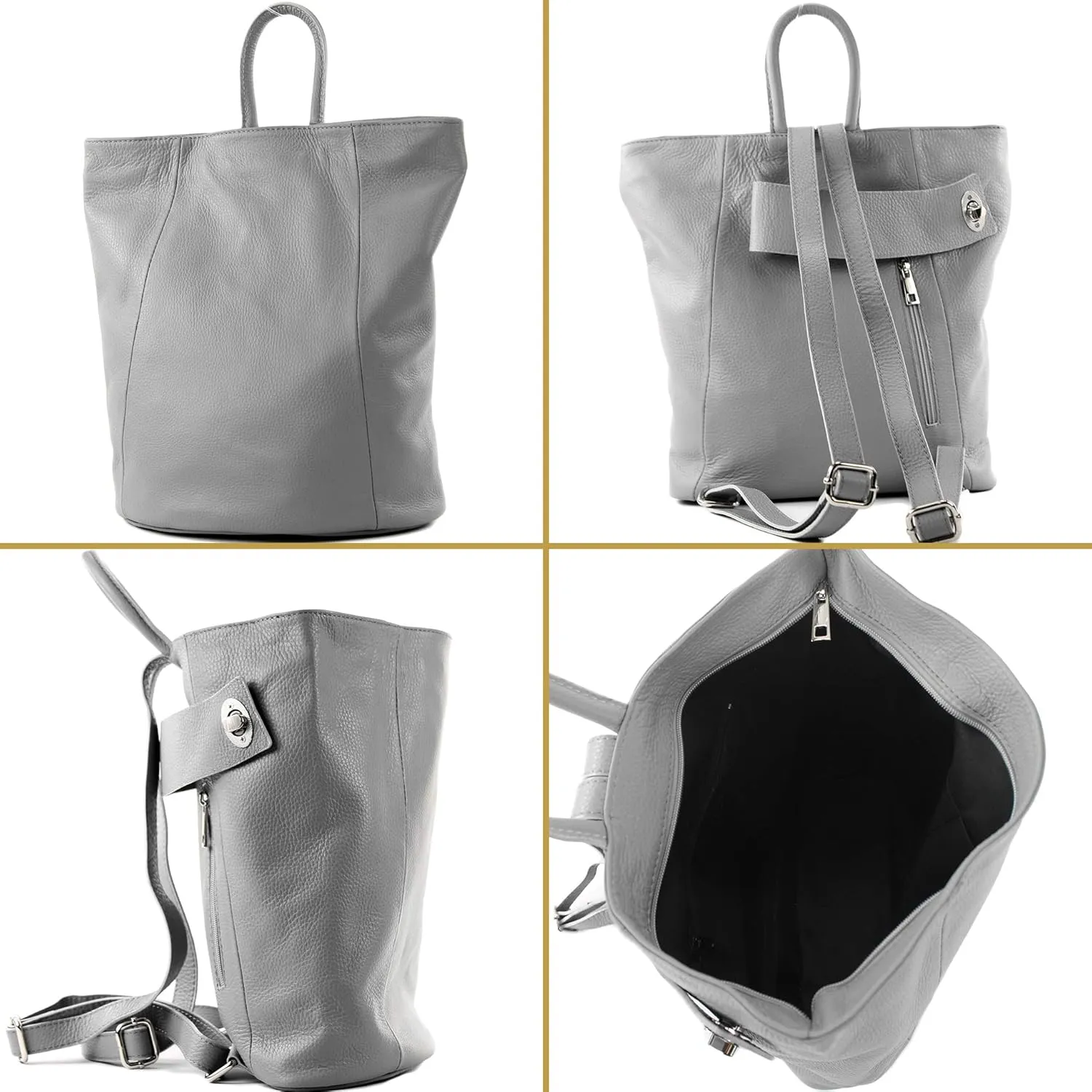 T179 - ital: Women's backpack bag made of leather (Mouse grey)