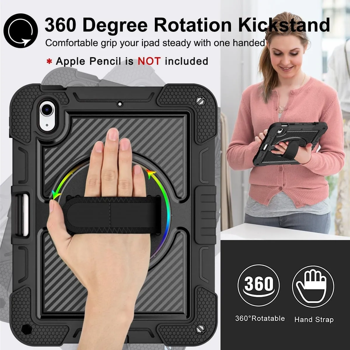 Tablet PC Case Compatible with iPad 11th Gen A16 11 Inch 2025,Heavy Duty Rugged Case Shockproof Protective Case Kickstand Case Compatible with 11th Generation (A16) 11-inch 2025 Protective Case(Black)