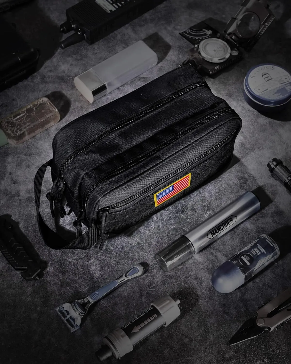 TACTICISM Toiletry Bag for Men - Dry Wet Separate Travel Toiletry Bag, Tactical Molle Dopp Kit for Men with Large Capacity, Water-Resistant Shaving Bag for Adult Women for Travel, Black