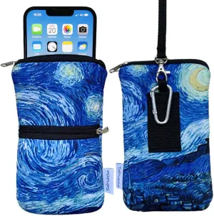 Tainada Men Women Phone Neoprene Shockproof Zippered Sleeve Case Bag Pouch with Carabiner, Neck Lanyard, Belt Loop Holster for iPhone 16/15 Pro Max, 16/15 Plus, 16e; Samsung S25 , S24 (Starry Night)