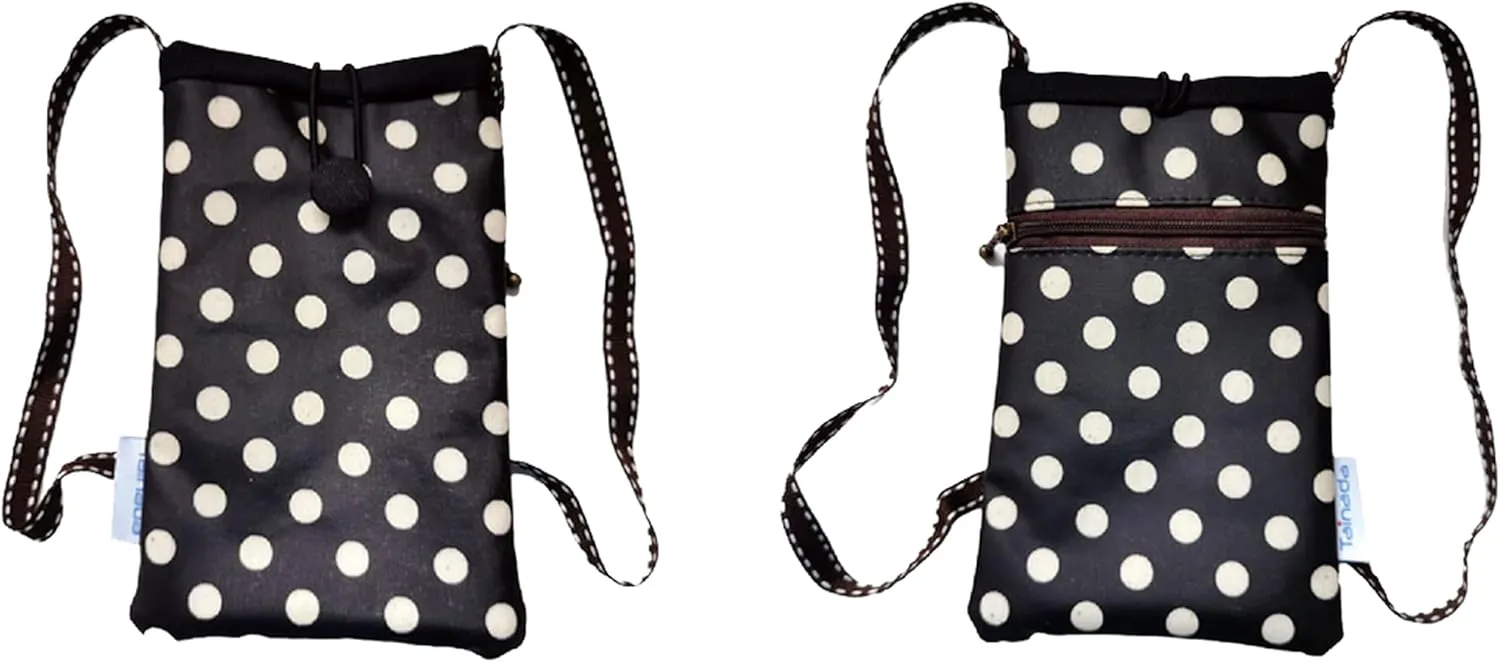 Tainada Small Crossbody Smartphone Pouch, Shockproof Cross Body Shoulder Wallet Travel Bag for iPhone 16/15 Pro, 13 mini; Samsung Galaxy S24 , A54; Moto G Power (Black White Polka Dots)